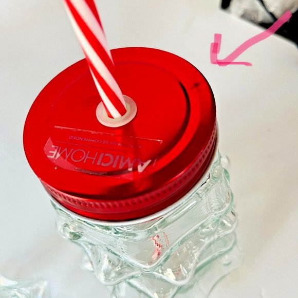 Amici Home Holiday Time 2 Clear Glass Christmas Tree Sipper with Red Lid Straw - Picture 5 of 14